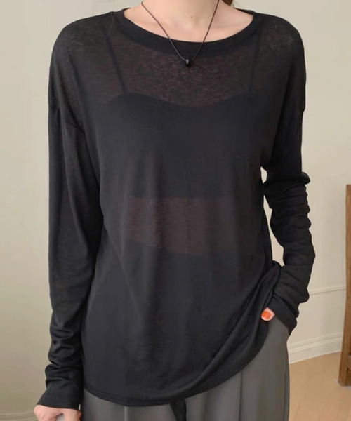 2ly2（トゥーリートゥー）の「シアー長袖プルオーバー / シアートップス クルーネック ロングスリーブ（Tシャツ/カットソー・レディース・ピンク/ブラック/ホワイト/イエロー/ブルー・FREE）」の2枚目の写真