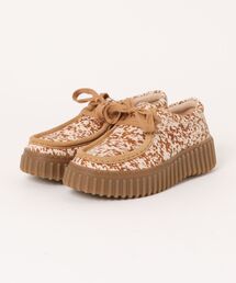Clarks クラークス TORHILL BEE【本革】レディースシューズ 厚底 ワラビー モカシン ハラコ調(トーヒルビー) 26327765 ブラウンアニマルプリント