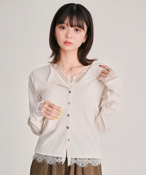 DAESE TOKYO（デセトウキョウ）の「カットリブレースドッキングカーディガン（カーディガン/ボレロ・レディース・ブラウン/チャコールグレー/アイボリー・FREE）」の2枚目の写真