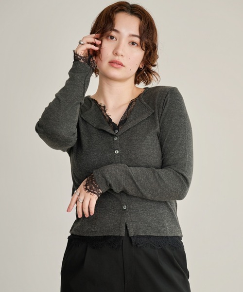 DAESE TOKYO（デセトウキョウ）の「カットリブレースドッキングカーディガン（カーディガン/ボレロ・レディース・ブラウン/チャコールグレー/アイボリー・FREE）」の7枚目の写真