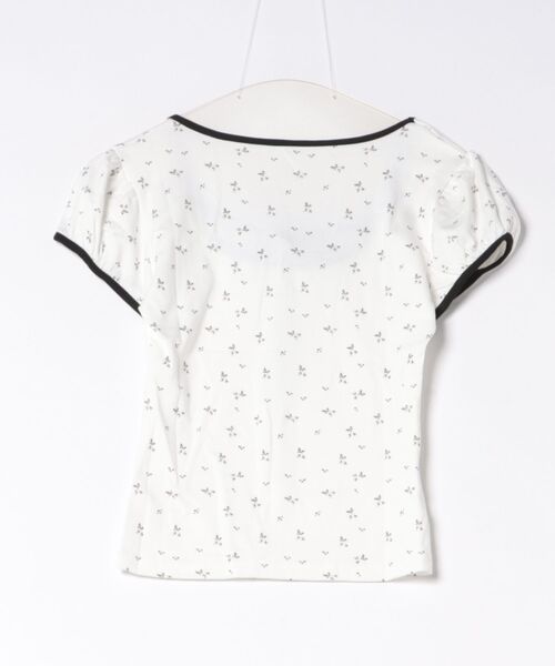 merrylatte（メリーラテ）の「フラワープリント リボンネック半袖トップス（Tシャツ/カットソー・レディース・ホワイト×ブラック・M/S）」の7枚目の写真