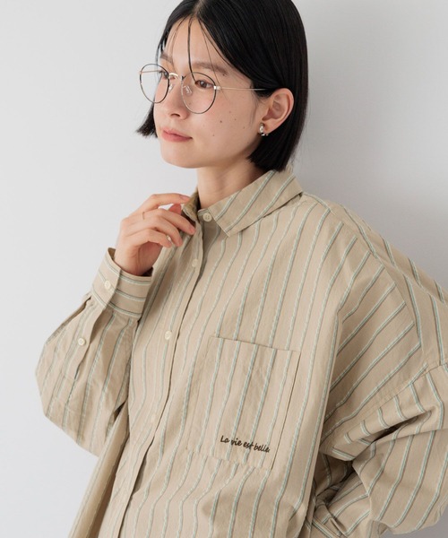 studio CLIP(スタディオクリップ)の「刺繍ストライプシャツ(シャツ/ブラウス・レディース・ベージュ/ブルー/ピンク・FREE)」の10枚目の写真