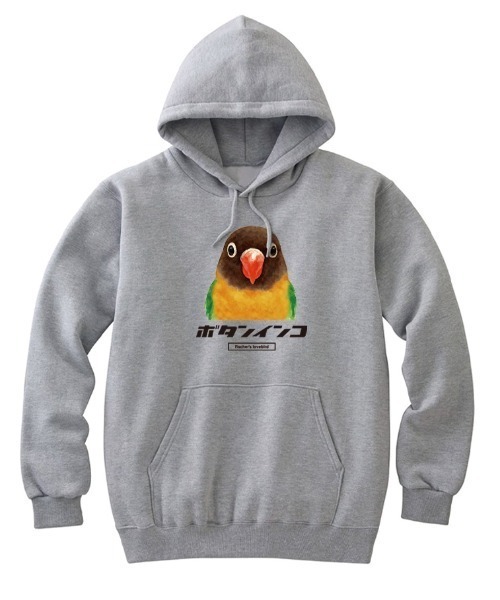 Moftique（モフティック）の「Moftique（モフティック） プルパーカー スウェット 裏毛 ボタンインコ 鳥 ペット アニマル プリント トップス レディース ユニセックス（パーカー・レディース・ブラック/ホワイト/ヘザーグレー・XS/S）」の3枚目の写真