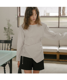 Wrap check blouse [TIFA06BL04]_Ivory