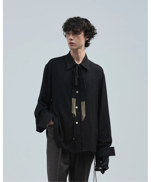 BED J.W. FORD(ベッドフォード)の「【BED J.W. FORD】Ribbon(シャツ/ブラウス・メンズ・ストライプ/ダークネイビー/ブラック・0/1)」の1枚目の写真