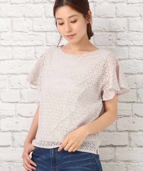 LEPSIM（レプシィム）の「レースカサネソデフレアプルオーバーSS　723971（Tシャツ/カットソー・レディース・ネイビー/オフホワイト/ブラック/グレイッシュベージュ・LARGE/MEDIUM）」の3枚目の写真