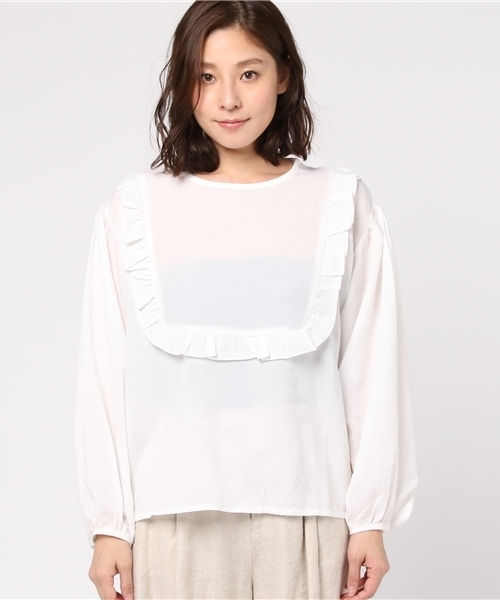 MERLOT（メルロー）の「フロントフリルブラウス 5818（シャツ/ブラウス・レディース・ベージュ/ライトブルー/ホワイト・FREE）」の4枚目の写真