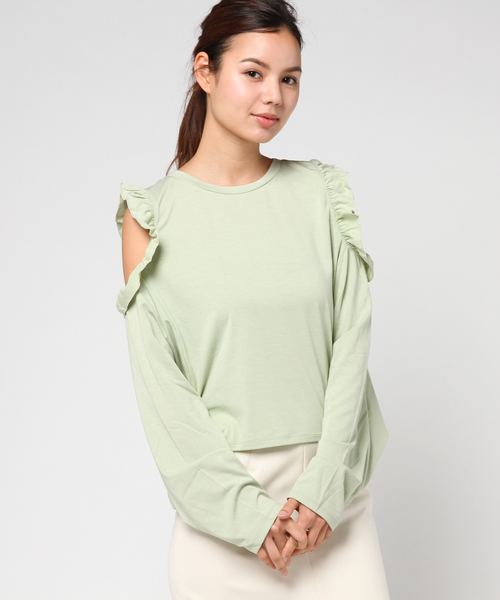SLY（スライ）の「FRILL OPEN SHOULDER TOPS（Tシャツ/カットソー・レディース・ミント/オフホワイト/ブラック/ライトベージュ・2/1）」の16枚目の写真