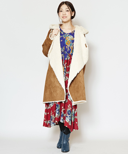 チャイハネ（チャイハネ）の「【チャイハネ】フォークロアフェイクムートンコート（その他アウター・レディース・ベージュ/ネイビー・FREE）」の13枚目の写真