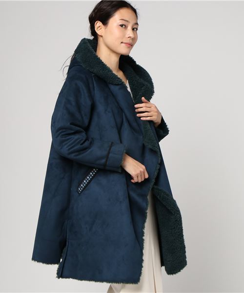 チャイハネ（チャイハネ）の「【チャイハネ】フォークロアフェイクムートンコート（その他アウター・レディース・ベージュ/ネイビー・FREE）」の14枚目の写真