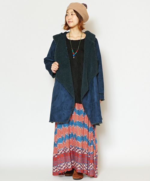 チャイハネ（チャイハネ）の「【チャイハネ】フォークロアフェイクムートンコート（その他アウター・レディース・ベージュ/ネイビー・FREE）」の15枚目の写真