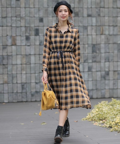 clear（クリア）の「シアーチェックワンピース/チェック柄ドレス