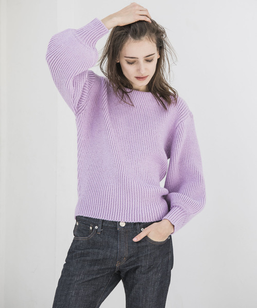 Emma Taylor(エマテイラー)の「1.5Gボートネックリブニットプルオーバー(ニット/セーター・レディース・ブラック/ブルー/ラベンダー・FREE)」の1枚目の写真