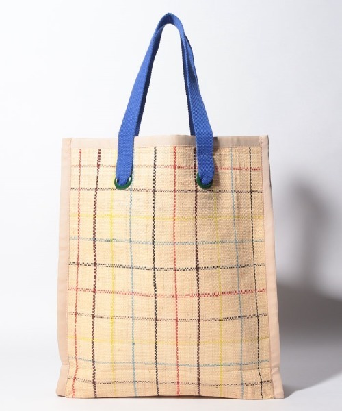 MAISON N.H PARIS(メゾンエヌアッシュパリ)の「【MAISON N.H PARIS(メゾンエヌエイチパリ)】PIGALLE RAFFIA チェックフラットトートバッグ(かごバッグ)」|ベージュ系その他