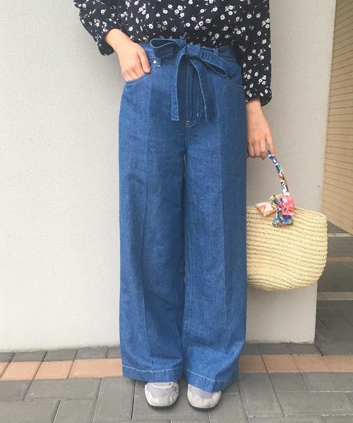 Petit Honfleur(プチオンフルール)の「◇カタログ掲載◇【麻シリーズ】麻入りデニムワイドパンツ(デニムパンツ・レディース・ネイビー/ブルー・70/61/64/67)」の3枚目の写真