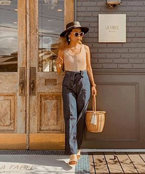 Petit Honfleur(プチオンフルール)の「◇カタログ掲載◇【麻シリーズ】麻入りデニムワイドパンツ(デニムパンツ・レディース・ネイビー/ブルー・70/61/64/67)」の6枚目の写真