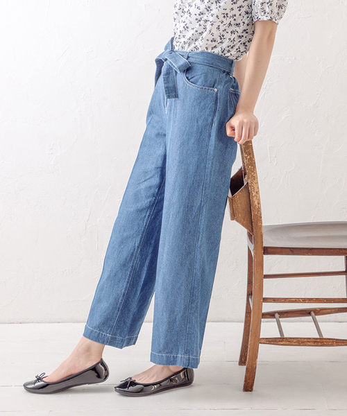 Petit Honfleur(プチオンフルール)の「◇カタログ掲載◇【麻シリーズ】麻入りデニムワイドパンツ(デニムパンツ・レディース・ネイビー/ブルー・70/61/64/67)」の8枚目の写真