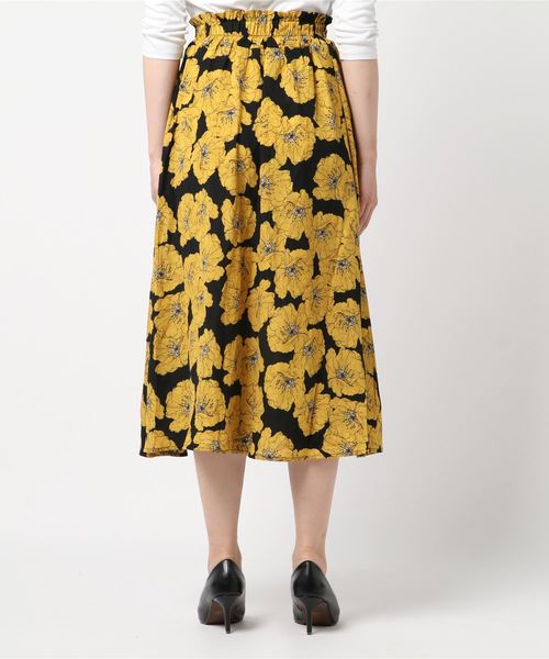 coca(coca)(コカ)の「レトロ花柄フレアロングスカート(SHORT)(スカート・レディース・ブラック・SHORT)」の3枚目の写真