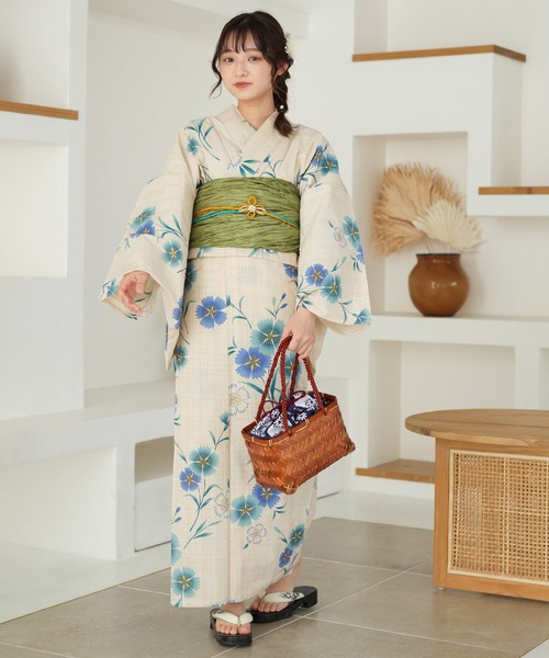 セール 浴衣3点セット 綿麻 水色のなでしこ 浴衣 Utatane ウタタネ のファッション通販 Zozotown