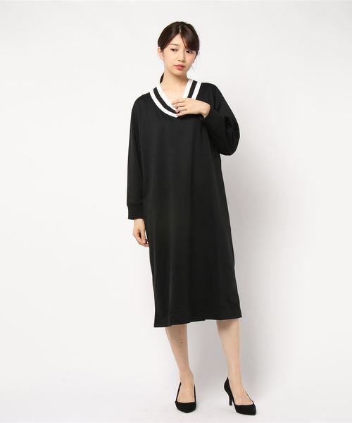 GeeRA（ジーラ）の「Ｖライン裏毛ワンピース（ワンピース・レディース・ブラック・MEDIUM/LARGE/X-LARGE）」の4枚目の写真