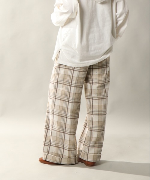 notch.(ノッチ)の「チェックワイドパンツ(その他パンツ・レディース・ブラック/ベージュ/オフホワイト・M)」の1枚目の写真