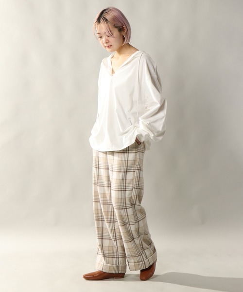 notch.(ノッチ)の「チェックワイドパンツ(その他パンツ・レディース・ブラック/ベージュ/オフホワイト・M)」の14枚目の写真