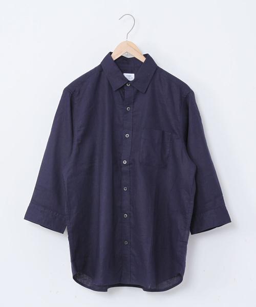 coen（コーエン）の「ヘンプレギュラーカラー7分袖シャツ#（シャツ/ブラウス・メンズ・ホワイト/オリーブ/ネイビー・SMALL/MEDIUM/LARGE/X-LARGE）」の10枚目の写真