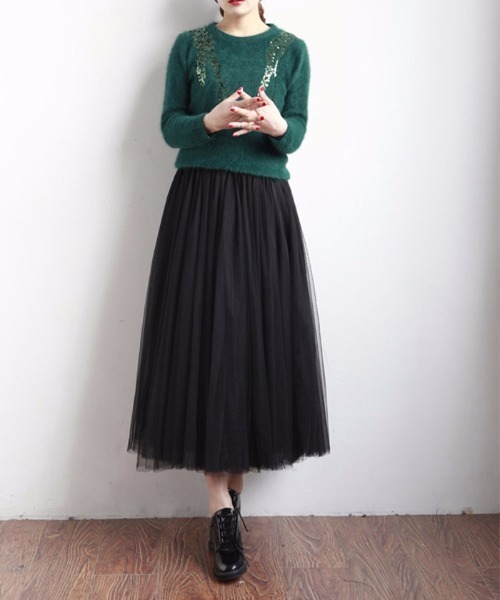 MAISON DE THERESE(メゾン ド テレーズ)の「チュールロングスカート(スカート・レディース・ホワイト/ブラック/グレー・M)」の3枚目の写真