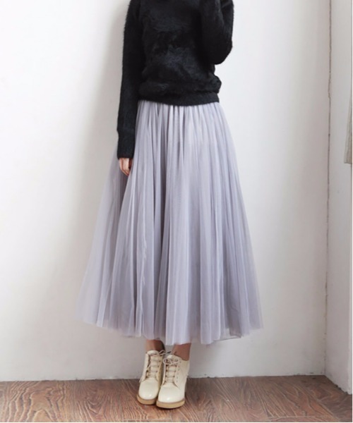 MAISON DE THERESE(メゾン ド テレーズ)の「チュールロングスカート(スカート・レディース・ホワイト/ブラック/グレー・M)」の4枚目の写真
