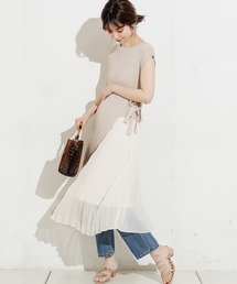 natural couture | ロングリブ×プリーツキャミワンピースセット(ワンピース)