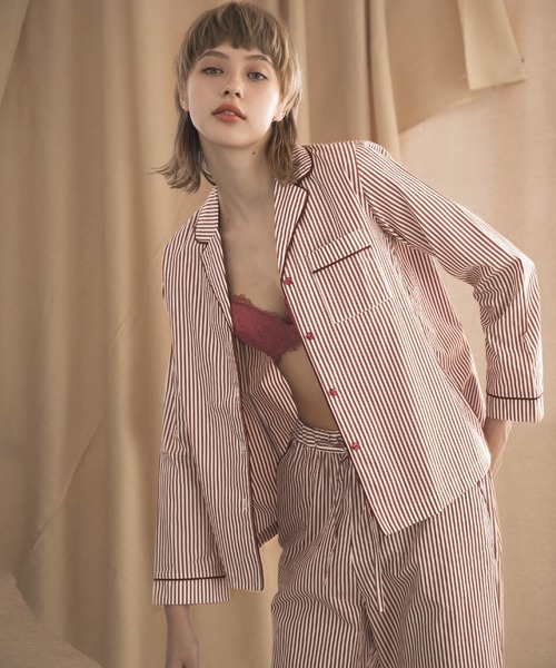 bijorie（ビジュリィ）の「ストライプコットン パジャマ／長袖（ルームウェア/パジャマ・レディース・レッド/キャメル/イエロー・FREE）」の3枚目の写真