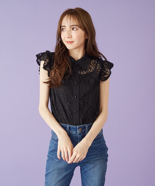 MIIA（ミーア）の「レースフリルブラウス（シャツ/ブラウス・レディース・ブラック/ベージュ/オフホワイト・FREE）」の2枚目の写真