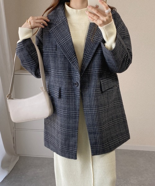 ABITOKYO（アビトーキョー）の「BIGシルエット チェック柄テーラージャケット（テーラードジャケット・レディース・ブラウン/グレー・S/M/L）」の8枚目の写真