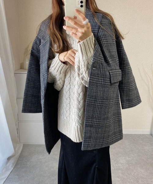 ABITOKYO（アビトーキョー）の「BIGシルエット チェック柄テーラージャケット（テーラードジャケット・レディース・ブラウン/グレー・S/M/L）」の7枚目の写真