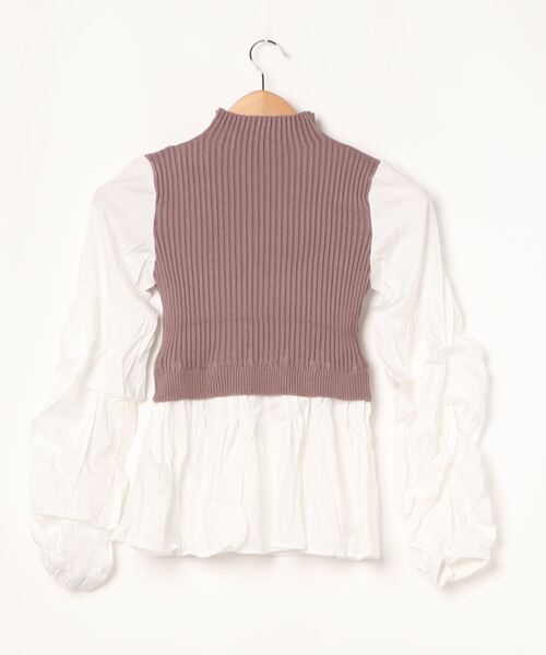 SpRay（スプレイ）の「リブレイヤードボリュームスリーブブラウス（シャツ/ブラウス・レディース・モカ/ブラック・FREE）」の3枚目の写真