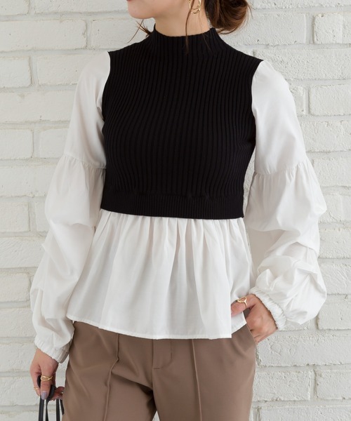 SpRay（スプレイ）の「リブレイヤードボリュームスリーブブラウス（シャツ/ブラウス・レディース・モカ/ブラック・FREE）」の4枚目の写真