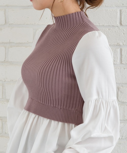 SpRay（スプレイ）の「リブレイヤードボリュームスリーブブラウス（シャツ/ブラウス・レディース・モカ/ブラック・FREE）」の5枚目の写真