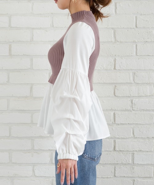 SpRay（スプレイ）の「リブレイヤードボリュームスリーブブラウス（シャツ/ブラウス・レディース・モカ/ブラック・FREE）」の7枚目の写真