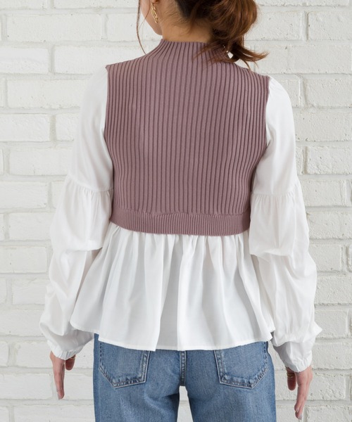 SpRay（スプレイ）の「リブレイヤードボリュームスリーブブラウス（シャツ/ブラウス・レディース・モカ/ブラック・FREE）」の8枚目の写真