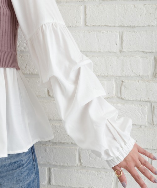 SpRay（スプレイ）の「リブレイヤードボリュームスリーブブラウス（シャツ/ブラウス・レディース・モカ/ブラック・FREE）」の10枚目の写真