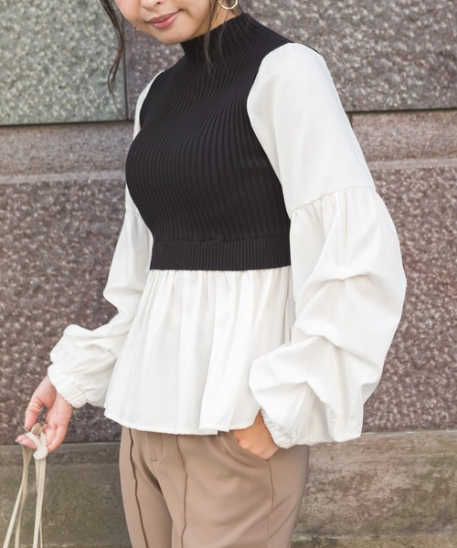 SpRay（スプレイ）の「リブレイヤードボリュームスリーブブラウス（シャツ/ブラウス・レディース・モカ/ブラック・FREE）」の16枚目の写真