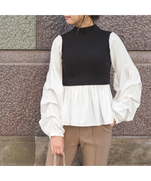 SpRay（スプレイ）の「リブレイヤードボリュームスリーブブラウス（シャツ/ブラウス・レディース・モカ/ブラック・FREE）」の17枚目の写真