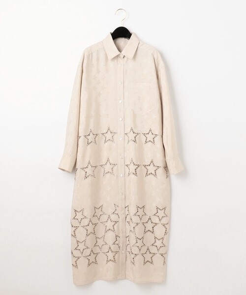 スター刺繍シャツワンピース 