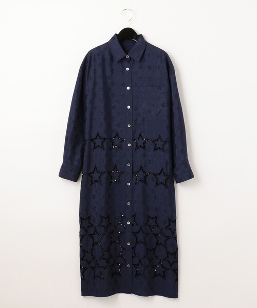スター刺繍シャツワンピース 