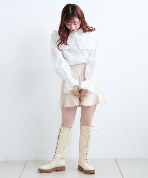 one after another NICE CLAUP（ワンアフターアナザーナイスクラップ）の「レースアップミドルブーツ（ブーツ・レディース・オフホワイト/ブラック/モカ・SMALL/MEDIUM/LARGE）」の4枚目の写真