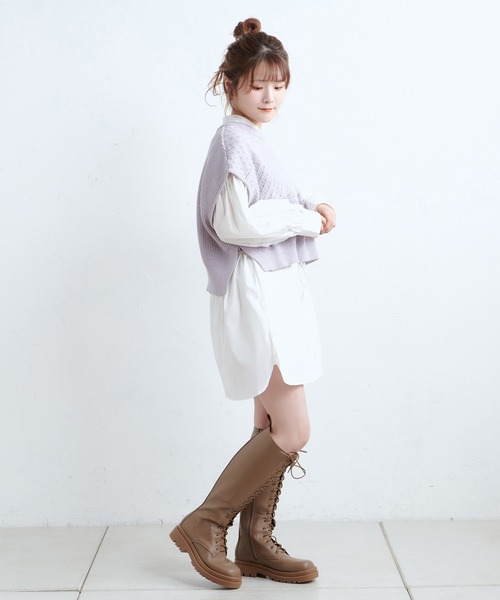 one after another NICE CLAUP（ワンアフターアナザーナイスクラップ）の「レースアップミドルブーツ（ブーツ・レディース・オフホワイト/ブラック/モカ・SMALL/MEDIUM/LARGE）」の14枚目の写真