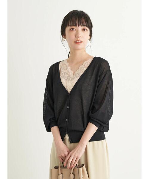earth music&ecology(アースミュージックアンドエコロジー)の「シアーVネックカーディガン *(カーディガン/ボレロ・レディース・ブラウン/ピンク/オフホワイト/ミント/グレイッシュベージュ/ブラック・FREE)」の8枚目の写真