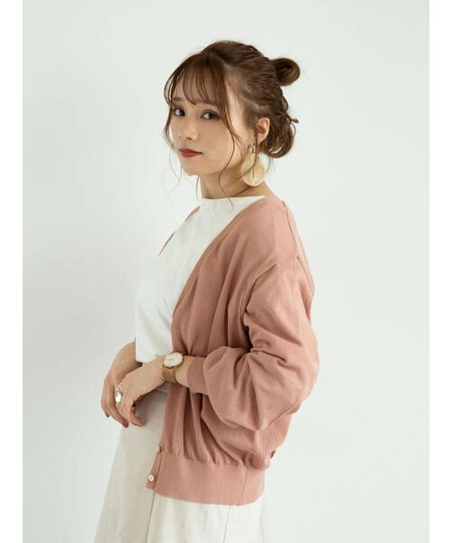 earth music&ecology(アースミュージックアンドエコロジー)の「シアーVネックカーディガン *(カーディガン/ボレロ・レディース・ブラウン/ピンク/オフホワイト/ミント/グレイッシュベージュ/ブラック・FREE)」の9枚目の写真
