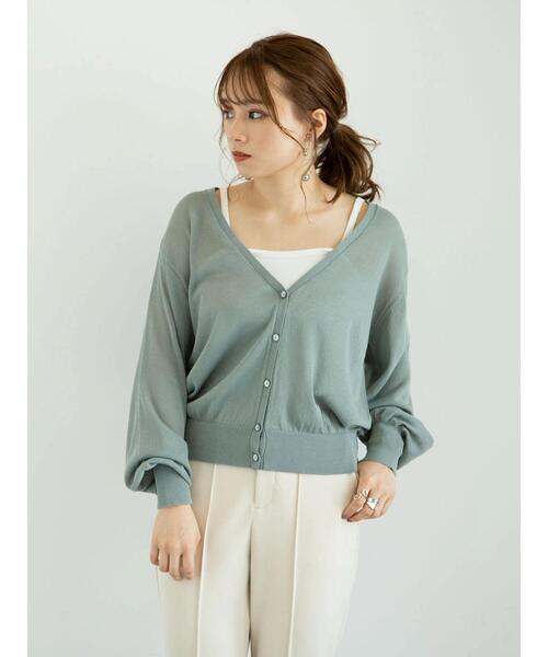 earth music&ecology(アースミュージックアンドエコロジー)の「シアーVネックカーディガン *(カーディガン/ボレロ・レディース・ブラウン/ピンク/オフホワイト/ミント/グレイッシュベージュ/ブラック・FREE)」の12枚目の写真