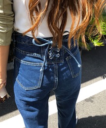 レースアップバックシャン デニムパンツ